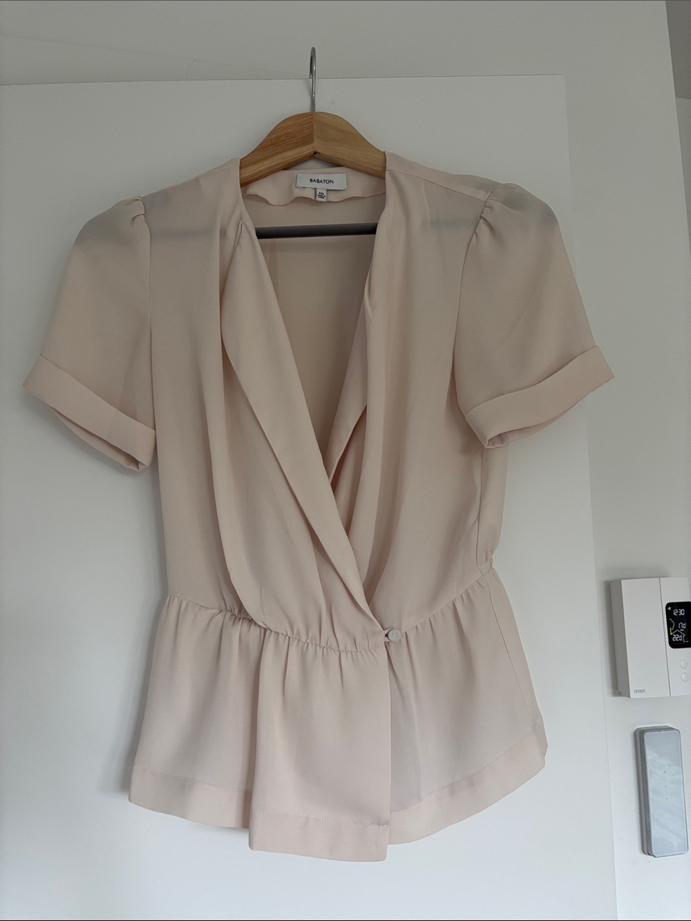 Babaton Pale Cream Short-Sleeve Wrap Blouse